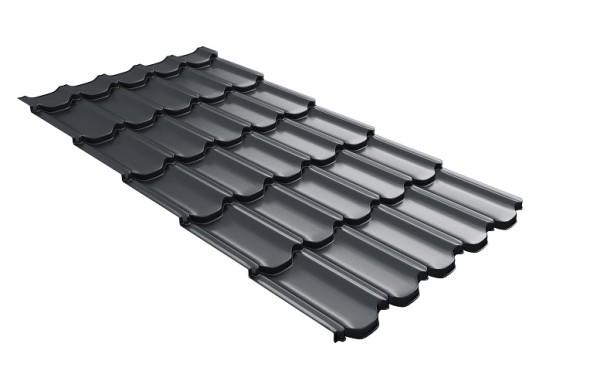 Металлочерепица квинта плюс с 3D резом 0,5 Satin RAL 7024 мокрый асфальт купить в Кемерово